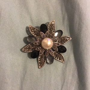 Jeweled Brooch with Pearl Center